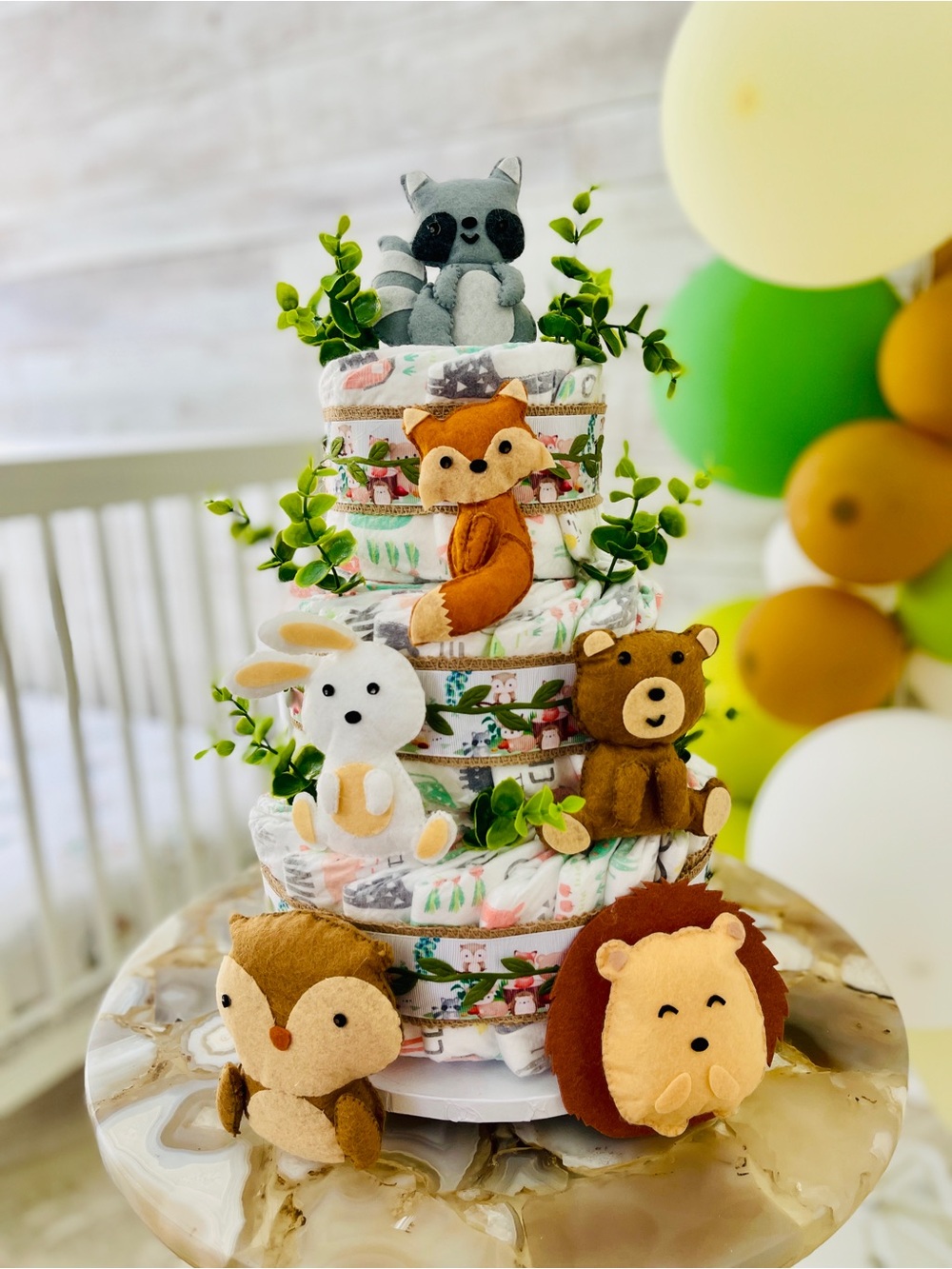 New HANDMADE Woodland Animals Diaper Cake - Neutral Woodland Baby Gift